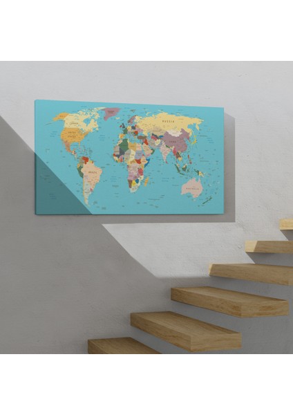 Dekoratif Kanvas Tablo Dünya Haritası Mavi Zemin 1032 ( Tek Parça ) modelleri