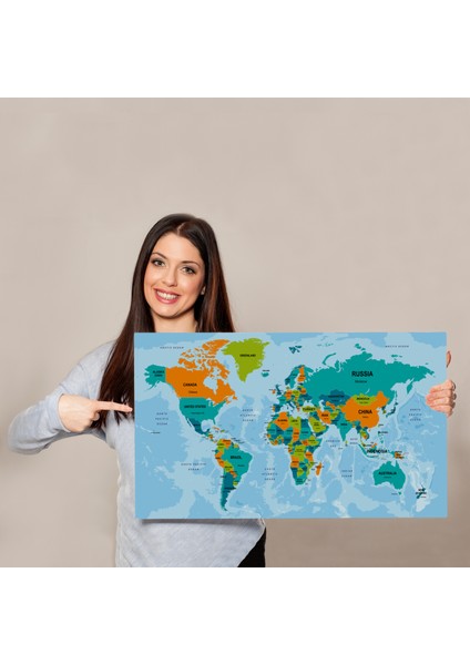 Dünya Haritası Ülke Başkentli Okyanuslu ve Dekoratif Kanvas Tablo ( Üç Parça ) indirimleri