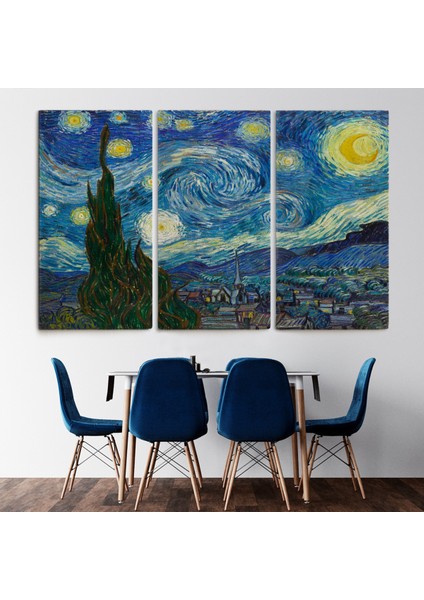 Lilafil Vincent Van Gogh, Yıldızlı Gece Kanvas Tablosu ( Üç Parça )