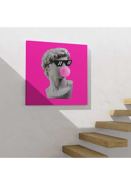 Piksel Gözlüklü David'in Kafasının Alçı Heykeli Kanvas Tablo, Pop Art