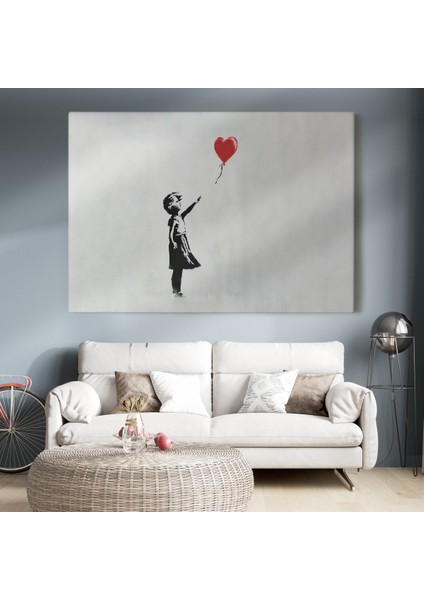 Banksy Kırmızı Balonu Uçup Giden Kız Kanvas Tablosu