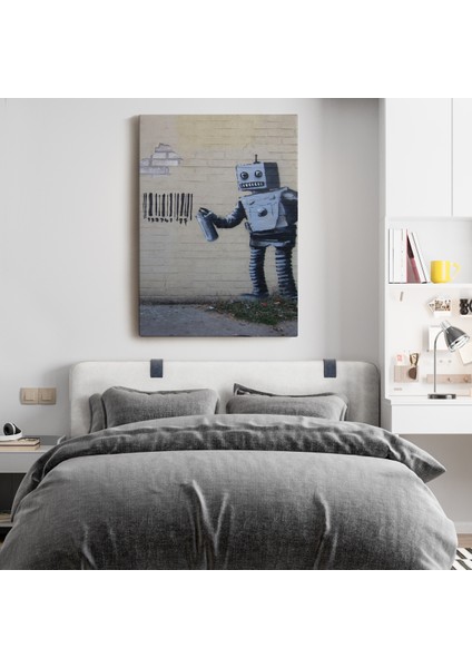 Banksy Graffiti Yapan Robot Kanvas Tablo