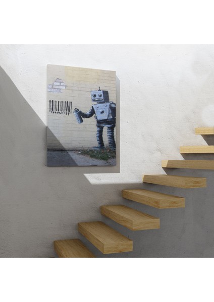 Banksy Graffiti Yapan Robot Kanvas Tablo