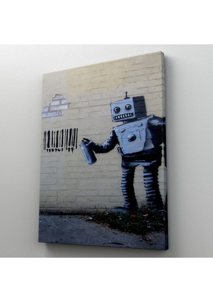 Banksy Graffiti Yapan Robot Kanvas Tablo