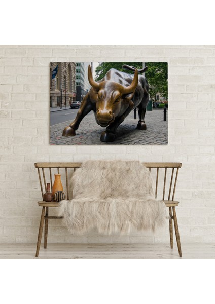 New York Boğa Heykeli Kanvas Tablo / Charging Bull ( Tek Parça )