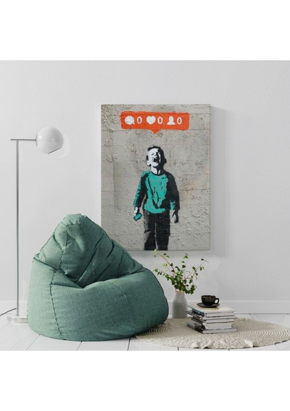 Bansky Takipçisi Olmadığı Için Ağlayan Sosyal Medya Cocugu Kanvas Tablo ( Tek Parça )