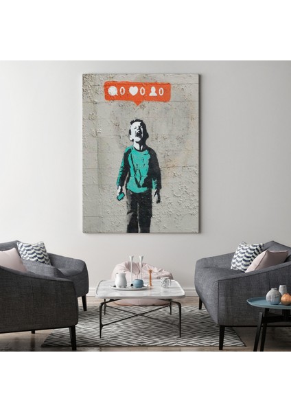 Bansky Takipçisi Olmadığı Için Ağlayan Sosyal Medya Cocugu Kanvas Tablo ( Tek Parça ) fiyatları