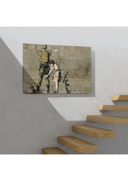 Bansky'nin Askeri Arayan Küçük Kız Eseri Kanvas Tablo ( Üç Parça ) modelleri