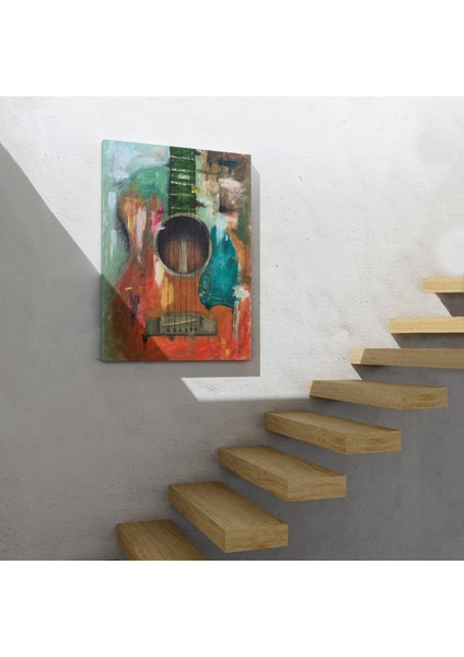 Gitar Temalı Yağlıboya Görünüm Dekoratif Kanvas Duvar Tablosu, Sanat Evi Kanvas Tablo