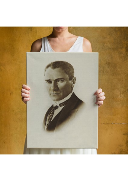 Atatürk Portre Tablosu Mustafa Kemal Atatürk Dikdörtgen Dekoratif Kanvas Tablo