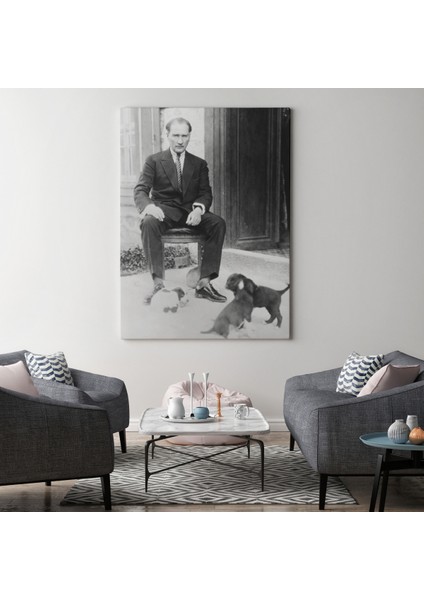 Atatürk Portre Tablosu Mustafa Kemal Atatürk Dikdörtgen Dekoratif Kanvas Tablo