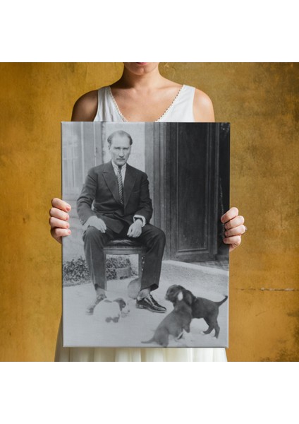 Atatürk Portre Tablosu Mustafa Kemal Atatürk Dikdörtgen Dekoratif Kanvas Tablo