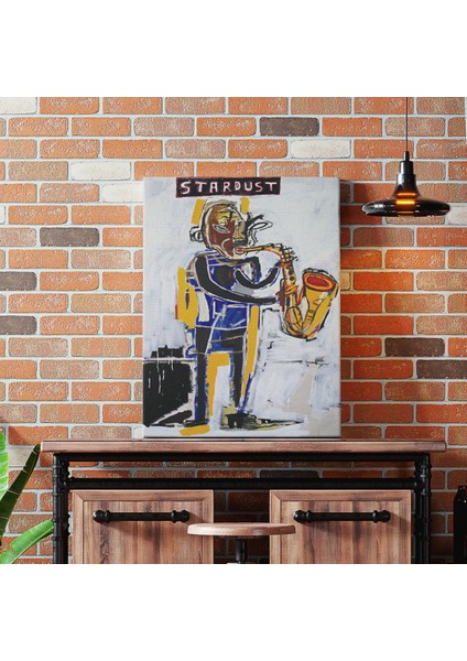 Jean Michel Basquiat Stardust Saksafon Kanvas Tablo, Sokak Sanatı, Pop Art