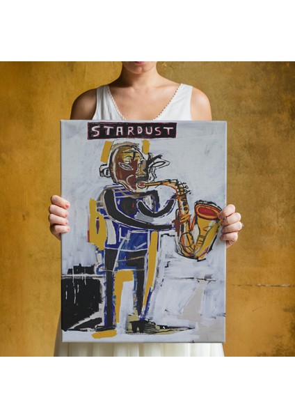 Jean Michel Basquiat Stardust Saksafon Kanvas Tablo, Sokak Sanatı, Pop Art indirimleri