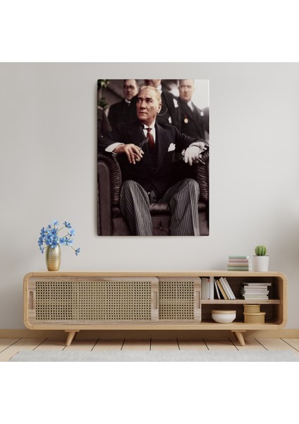 Atatürk Portre Tablosu Mustafa Kemal Atatürk Dikdörtgen Dekoratif Kanvas Tablo