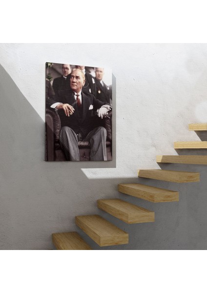 Atatürk Portre Tablosu Mustafa Kemal Atatürk Dikdörtgen Dekoratif Kanvas Tablo