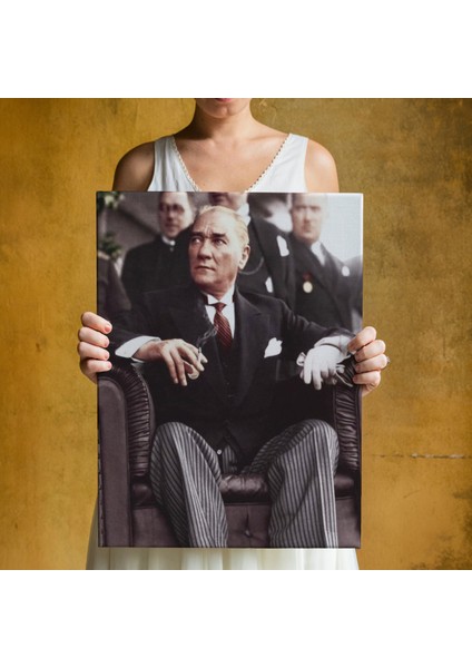 Atatürk Portre Tablosu Mustafa Kemal Atatürk Dikdörtgen Dekoratif Kanvas Tablo