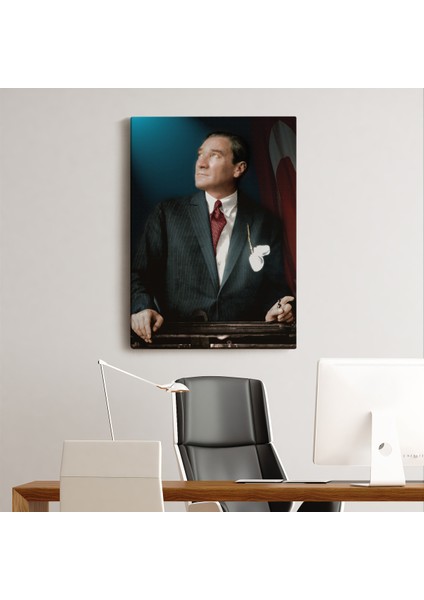 Atatürk Portre Tablosu Mustafa Kemal Atatürk Dikdörtgen Dekoratif Kanvas Tablo