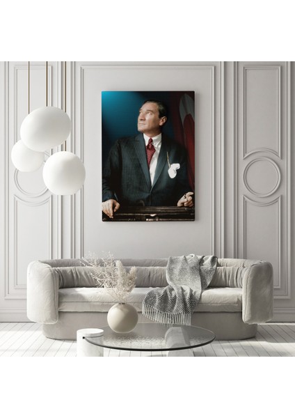 Atatürk Portre Tablosu Mustafa Kemal Atatürk Dikdörtgen Dekoratif Kanvas Tablo