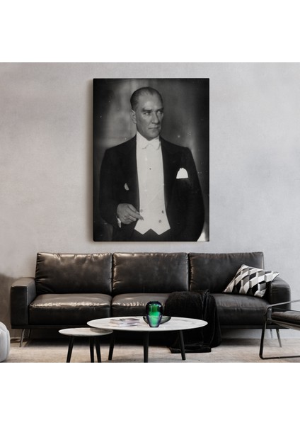 Atatürk Portre Tablosu Mustafa Kemal Atatürk Dikdörtgen Dekoratif Kanvas Tablo