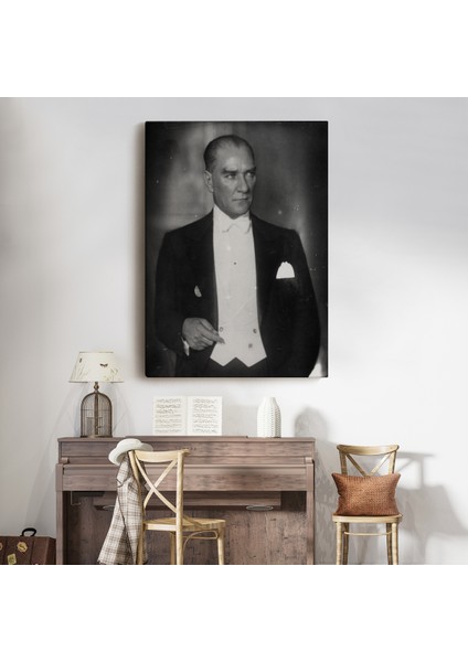 Atatürk Portre Tablosu Mustafa Kemal Atatürk Dikdörtgen Dekoratif Kanvas Tablo