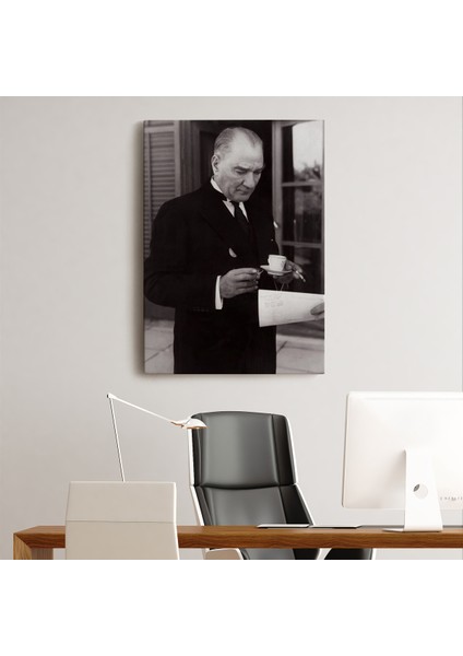 Atatürk Portre Tablosu Mustafa Kemal Atatürk Dikdörtgen Dekoratif Kanvas Tablo