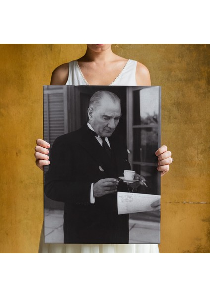 Atatürk Portre Tablosu Mustafa Kemal Atatürk Dikdörtgen Dekoratif Kanvas Tablo