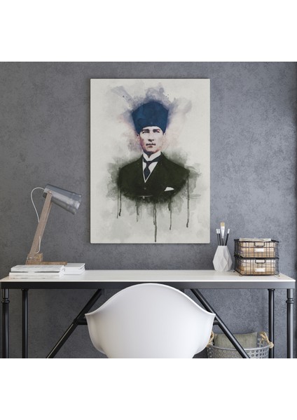 Atatürk Portre Tablosu Mustafa Kemal Atatürk Dikdörtgen Dekoratif Kanvas Tablo