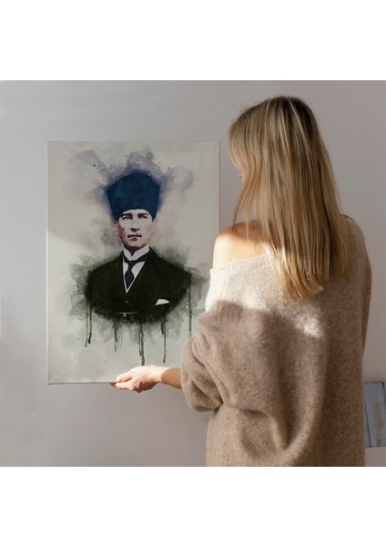 Atatürk Portre Tablosu Mustafa Kemal Atatürk Dikdörtgen Dekoratif Kanvas Tablo