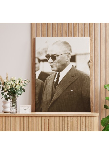 Atatürk Portre Tablosu Mustafa Kemal Atatürk Dikdörtgen Dekoratif Kanvas Tablo