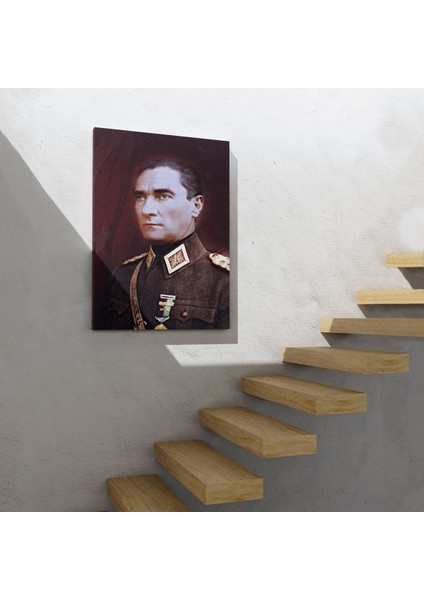 Atatürk Portre Tablosu Mustafa Kemal Atatürk Dikdörtgen Dekoratif Kanvas Tablo