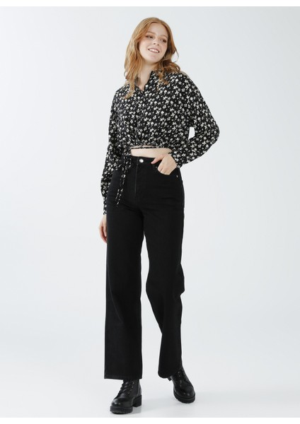 Gömlek Yaka Desenli Siyah Kadın Gömlek K-Efna fiyatları