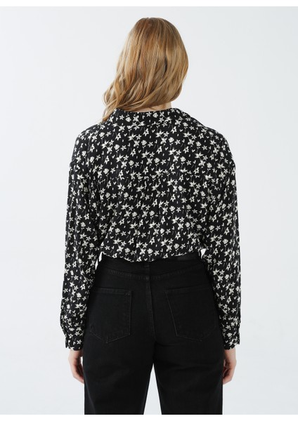 Gömlek Yaka Desenli Siyah Kadın Gömlek K-Efna fırsatları