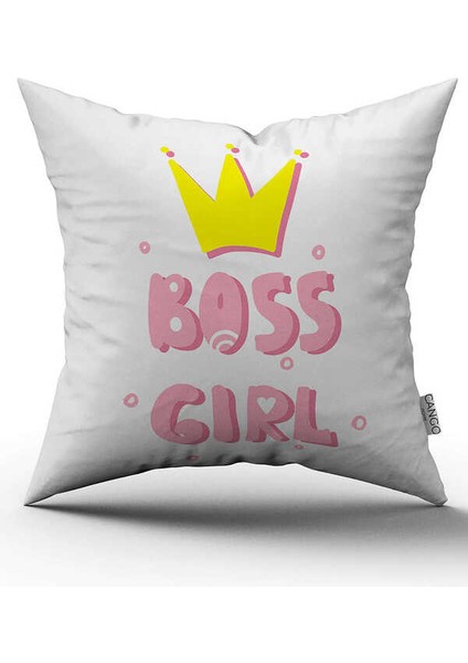 Çift Taraflı Beyaz Pembe Boss Girl Yazılı Dijital Baskı Kırlent Yastık Kılıfı - CGH445-CT