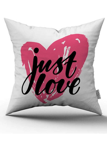 Çift Taraflı Beyaz Pembe Modern Just Love Yazılı Dijital Baskı Kırlent Yastık Kılıfı - CGH436-CT