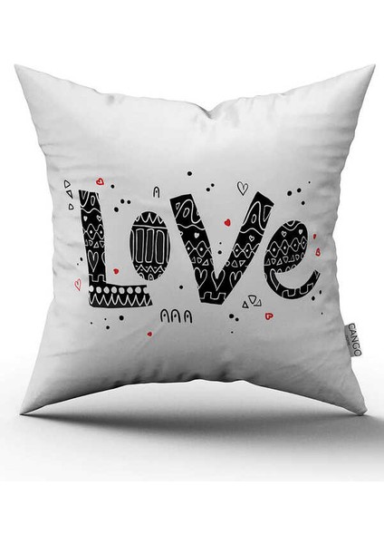 Çift Taraflı Beyaz Siyah Love Yazılı Dekoratif Dijital Baskı Kırlent Yastık Kılıfı - CGH474-CT