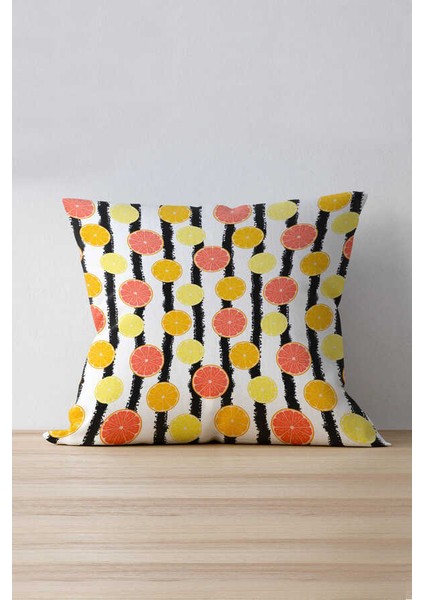 Sarı Turuncu Limon Desenli Dijital Baskılı Kırlent Kılıfı - OYTYK909