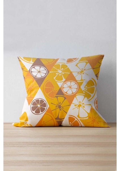 Sarı Turuncu Limon Desenli Dijital Baskılı Kırlent Kılıfı - OYTYK915