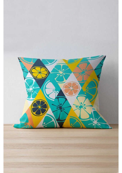 Sarı Yeşil Limon Desenli Dijital Baskılı Kırlent Kılıfı - OYTYK910