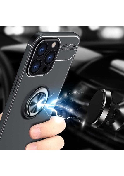 Apple iPhone 14 Pro Max Uyumlu Kılıf Standlı Metal Yüzüklü Esnek Yumuşak Silikon Case