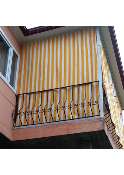 aşiyan Çizgili Balkon Perdesi Kalın Kumaş