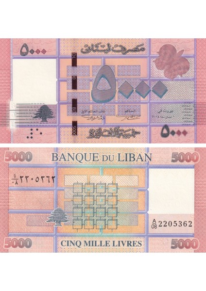 Lübnan, 5.000 Livre (2014) P#91B Çil Eski Yabancı Kağıt Para