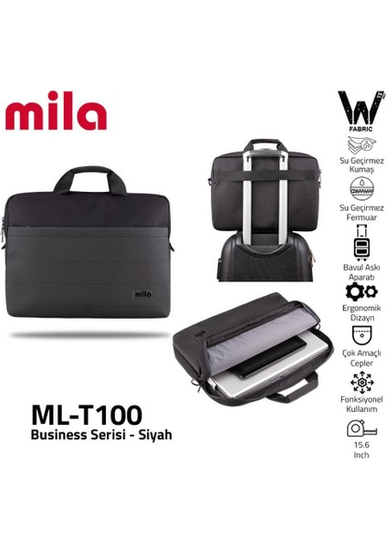 Mila ML-T100 15.6"su Geçirmez Kumaş , Su Geçirmez Fermuar Laptop ,notebook Çantası-Siyah fiyatları