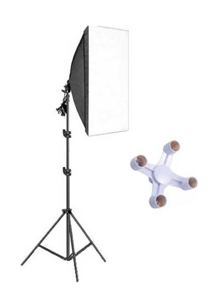 50x70cm Softbox 4 Duylu Adaptörlü Tekli Ürün ve Video Çekim Işığı 200cm Ayak