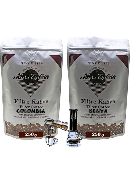 Filtre Kahveleri Kenya ve Colombia Yöresel Paket 2X250 gr