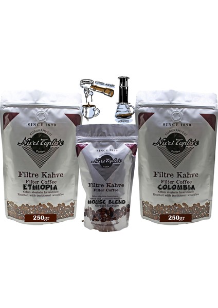 Filtre Kahve Ethiopia ve Colombia House Blend 3'lü Paket