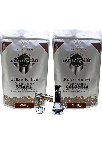 Nuri Toplar Filtre Kahveleri Brazil ve Colombia Yöresel Paket 2X250 gr