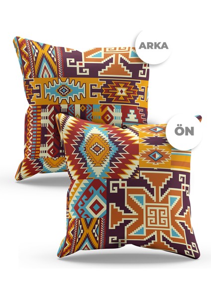 Çift Tarafı Baskılı Ethnic Rugs Desenli 4'lü Kombin Süet Kırlent Kılıfı fiyatları