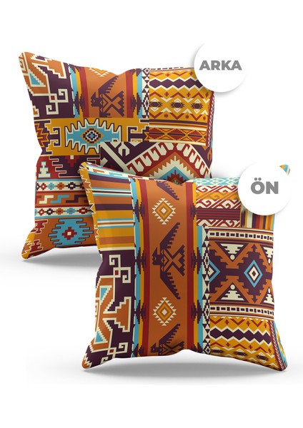 Çift Tarafı Baskılı Ethnic Rugs Desenli 4'lü Kombin Süet Kırlent Kılıfı modelleri