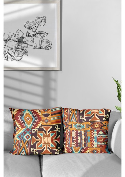 Çift Tarafı Baskılı Ethnic Rugs Desenli 4'lü Kombin Süet Kırlent Kılıfı fırsatları